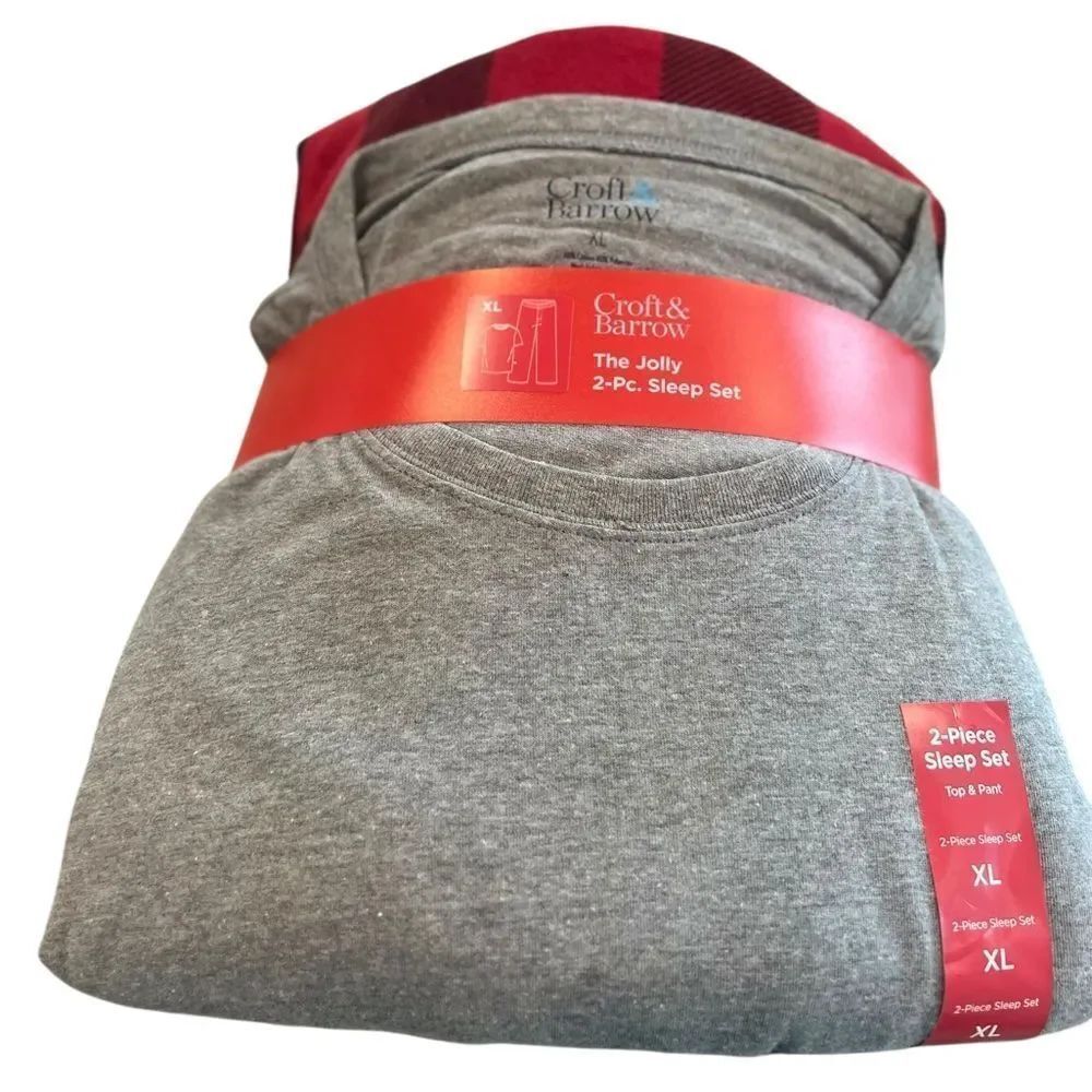 NWT Croft & Barrow The Jolly 2-Piece Sleep Set Men’s XL Gray and Red Buffalo
